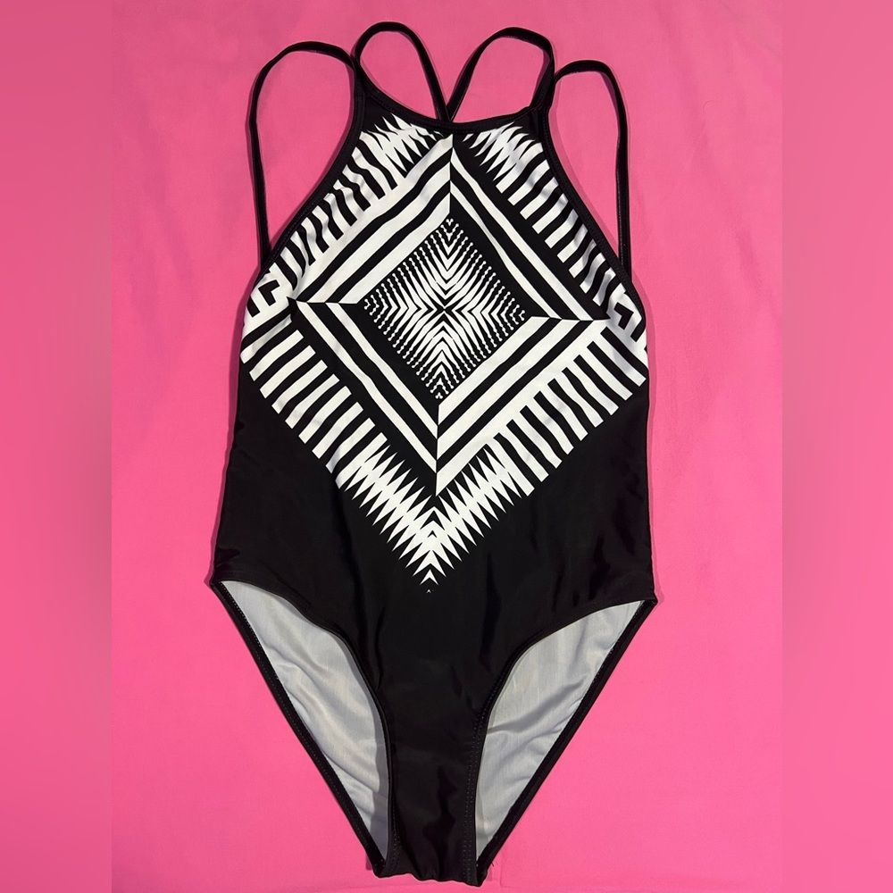 Womens Swimsuit Black And White Medum Bikini Geometric Print 1 Piece
